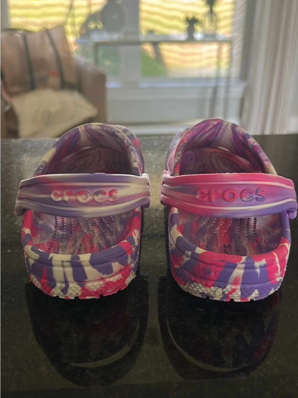 CROCS Kids Tie-Dye Clogs in Pink, Purple & White